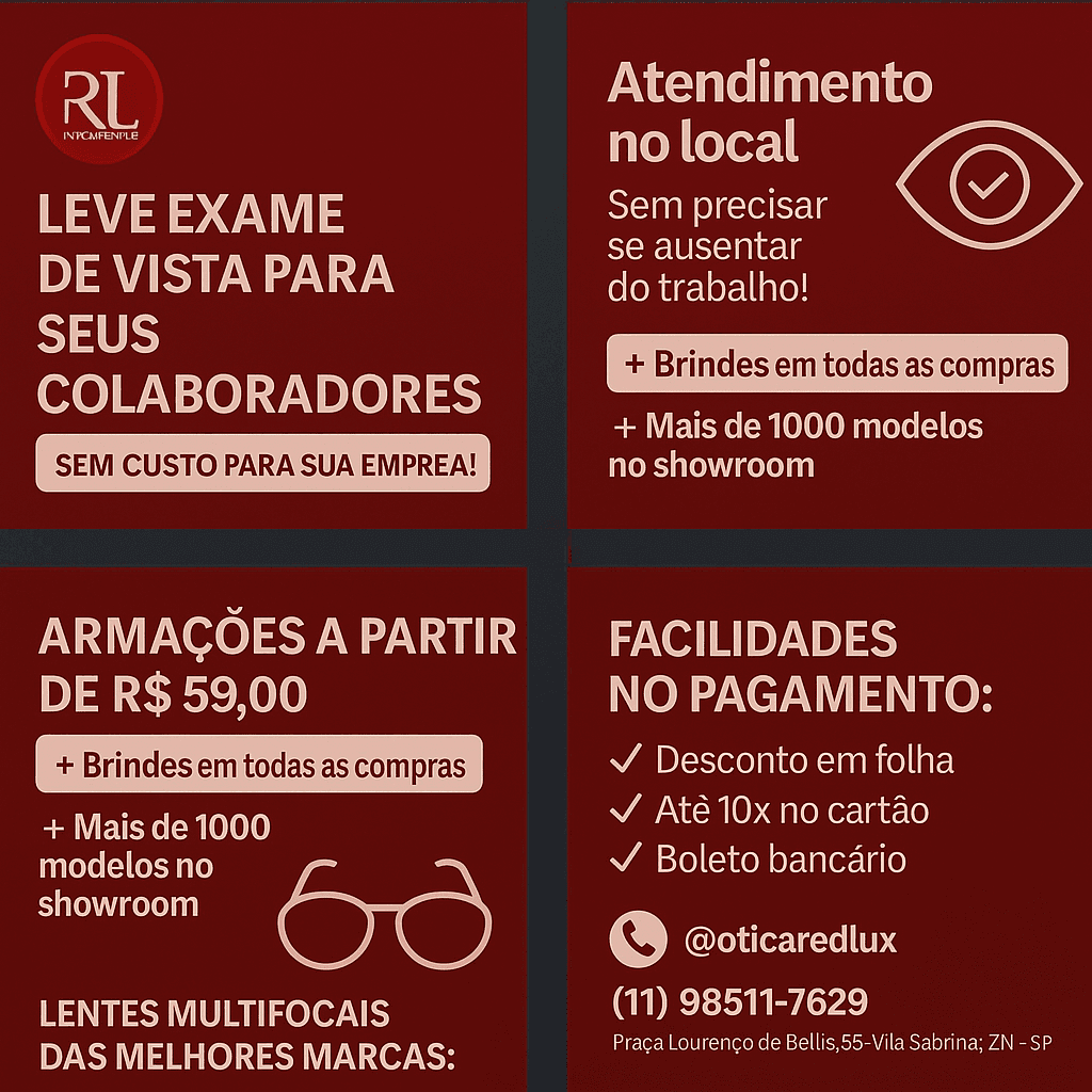 Projeto Saúde Visual em Empresas, Igrejas, Associações, Escolas. Exame de vista e Óculos à preço de Fábrica! INDUSTRIAS RECURSOS HUMANOS RH BENEFÍCIOS